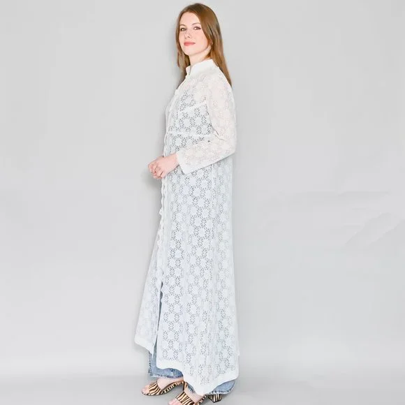 VINTAGE White Floral Sheer Lace Maxi Duster - Picture 2 of 8